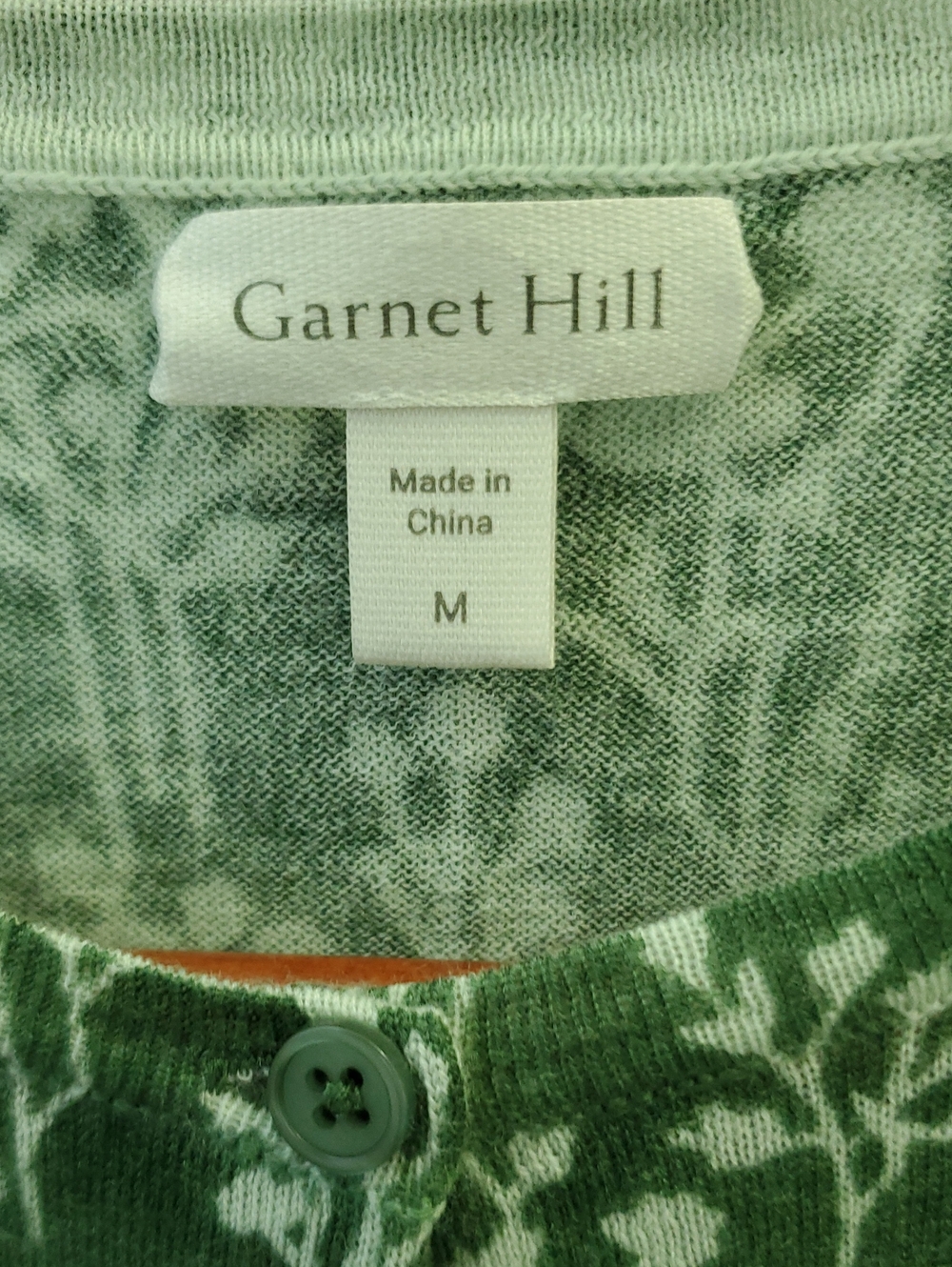 Garnet Hill Green Floral Crewneck Cardigan Sweater Merino Wool Size Medium - Picture 3 of 9